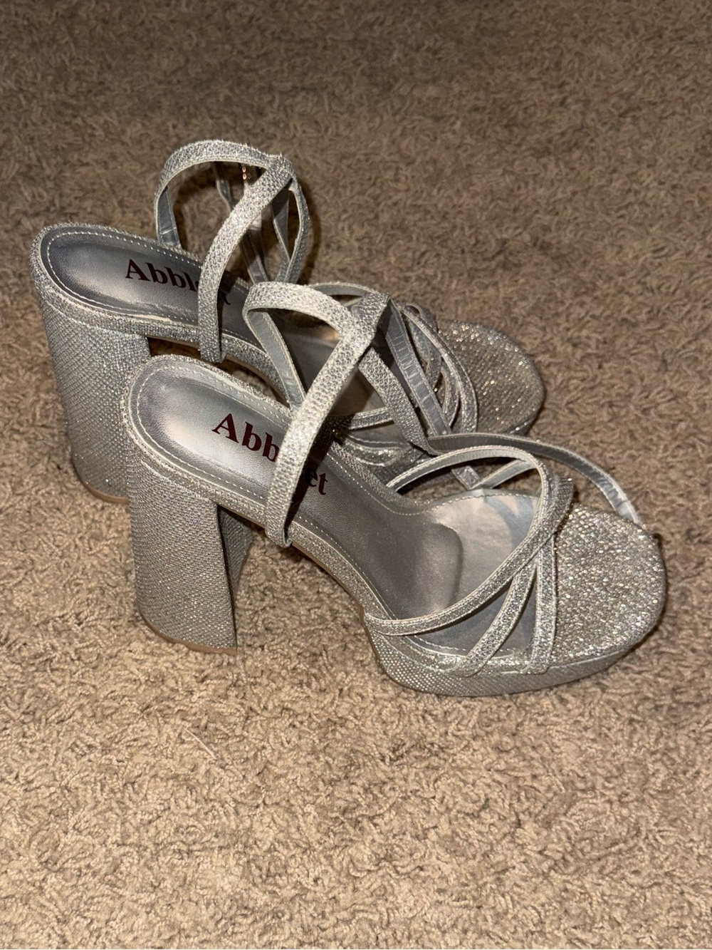 Silver Glitter Platform Heel Sandals
